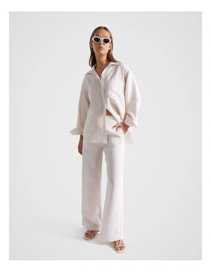 Linen Variegated Pant in Soft Wheat Stripe