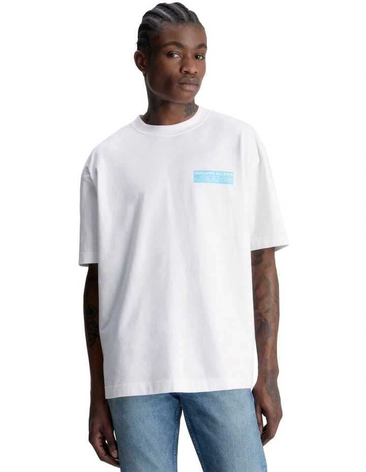 Oversized Stacked Logo Tee in Bright White