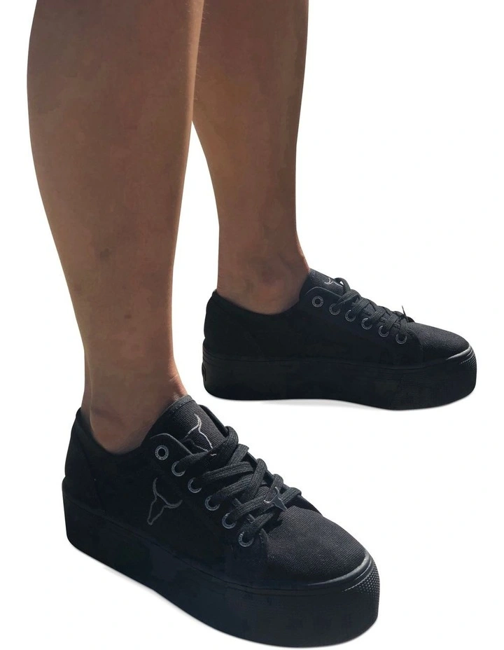Ruby Black Lace-Up Heeled Sneaker