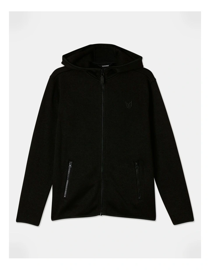 Knitted Fleece Zip Thru Sweat Top in Black