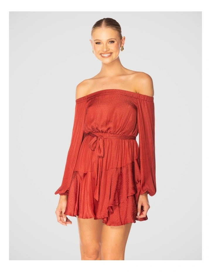 Waris Off Shoulder Mini Dress in Burgundy