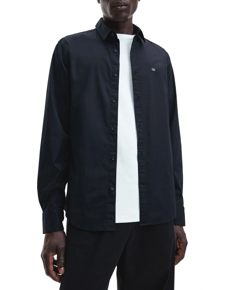 Stretch Poplin Slim Shirt in Black