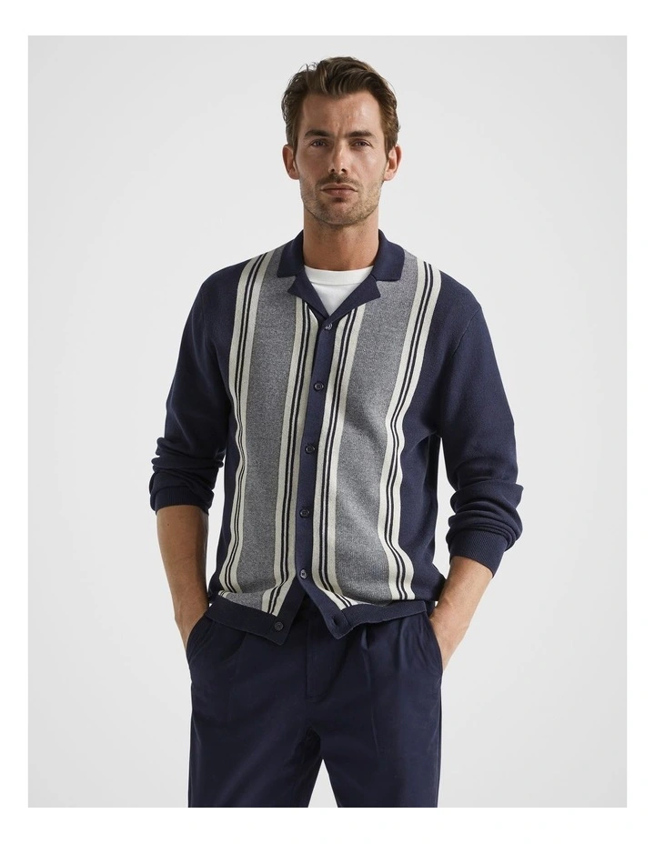 Retro Knitted Polo Shirts in Midnight Multi