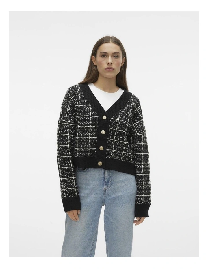 Kia Knit Cardigan in Black/ Birch Check