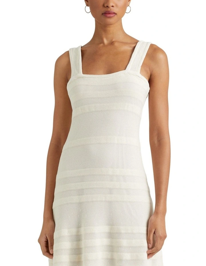 Striped Knit Sleeveless Dress in Natural