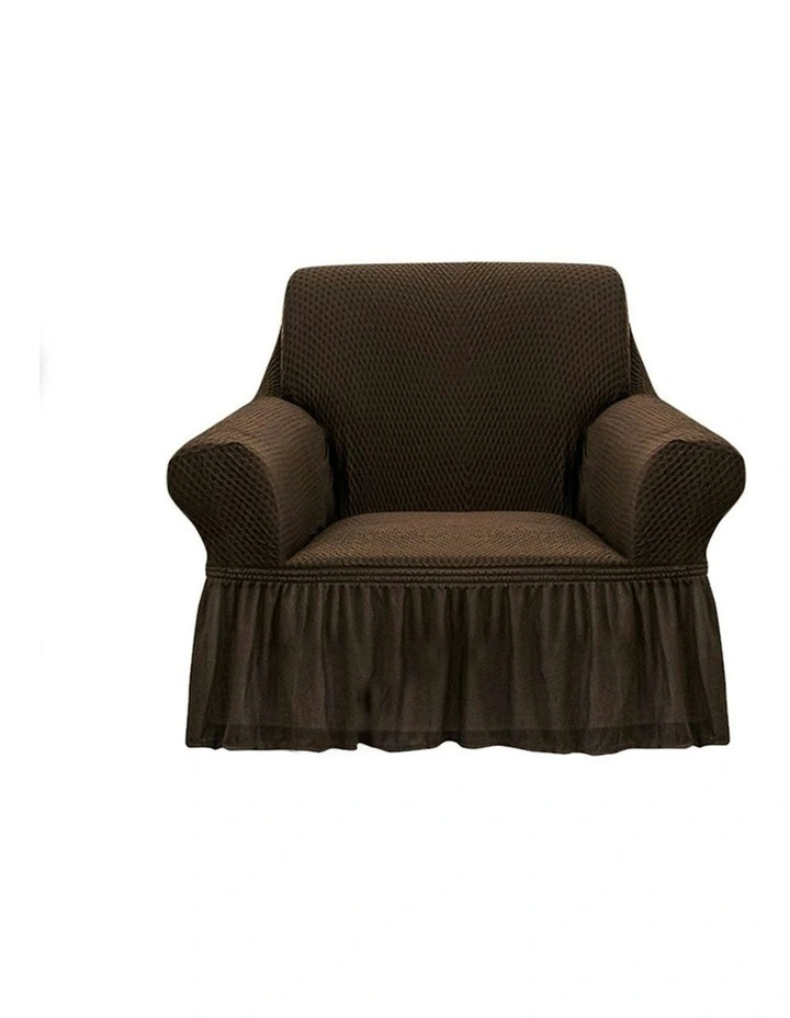 1-Seater Sofa Cover with Ruffled Skirt in Coffee