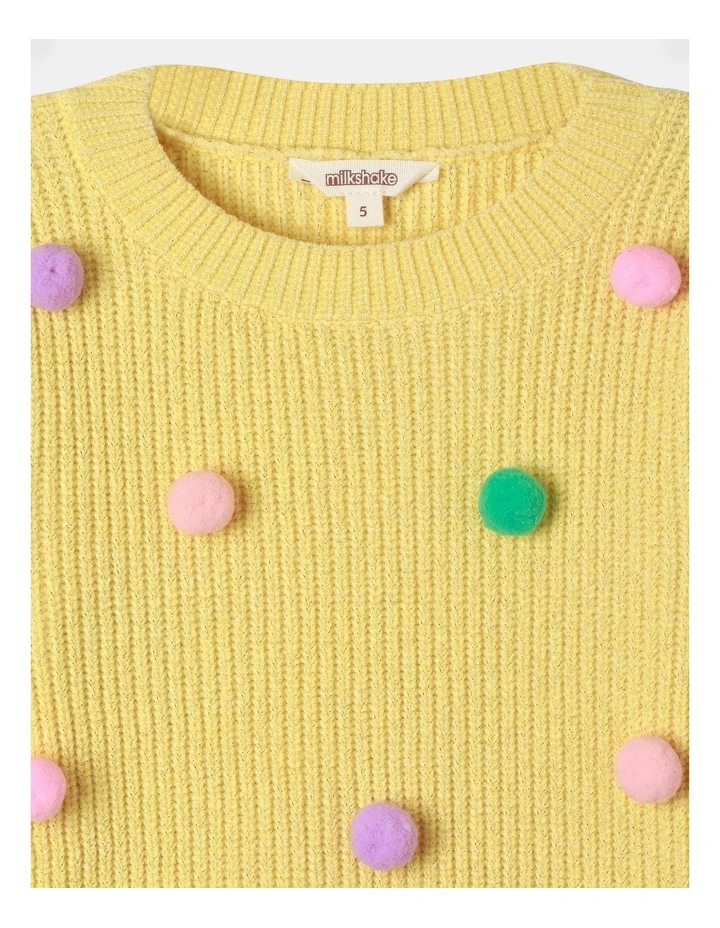 Pom Pom Embroidered Chenille Sweater (3-8 Years) in Yellow