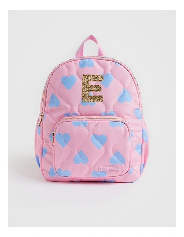 Quilted Initial E Backpack in Pink