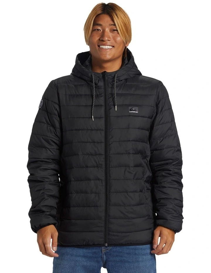Scaly Hood Puffer Jacket in Black