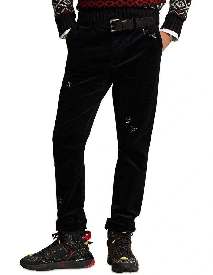 Stretch Slim Fit Skier Corduroy Pant in Black
