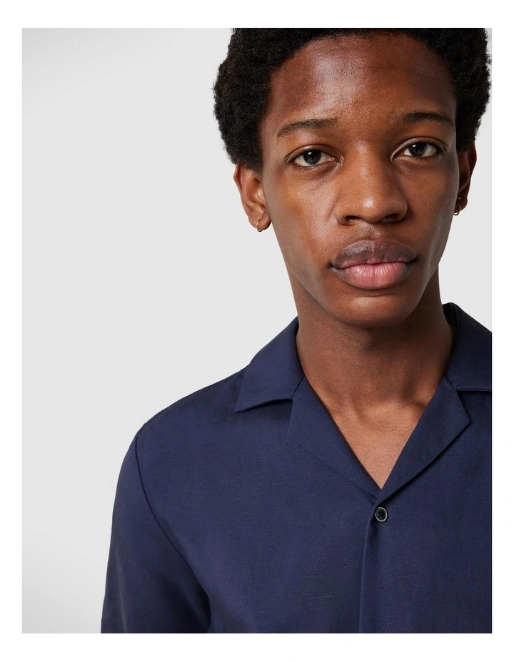 Regular Short Sleeve Plain Shirt in Navy