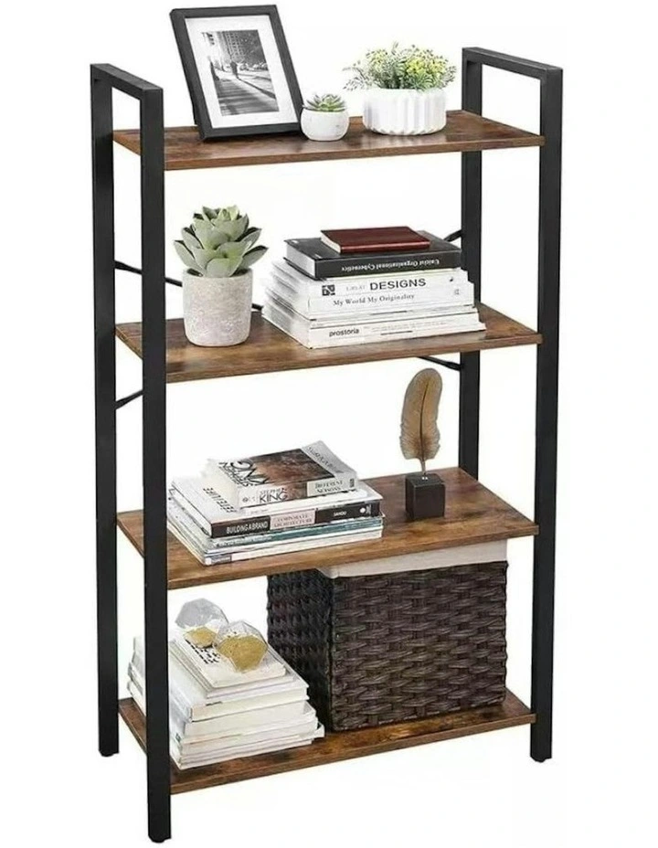 4-Tiers Metal Wood Display Sturdy Shelf in Brown