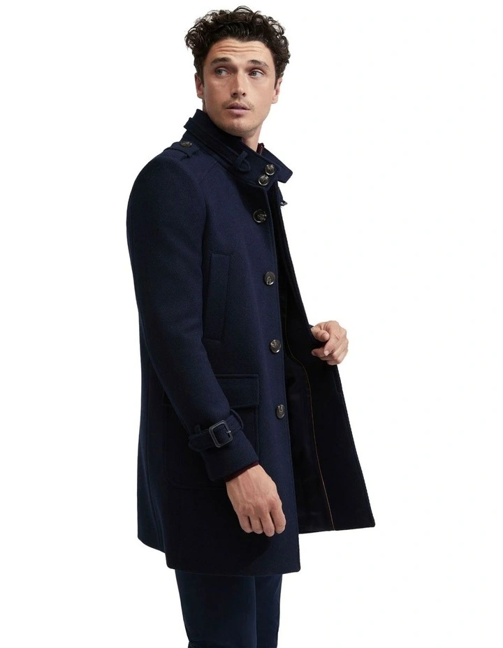 Roger Wool Rich Overcoat in Navy