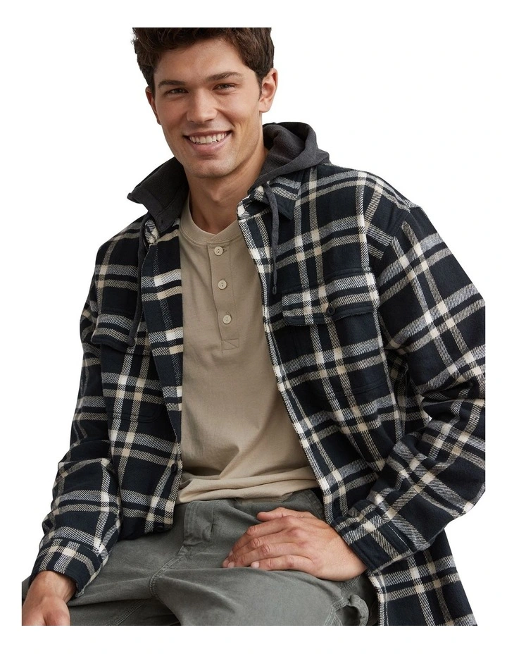 Super Soft Hooded Flannel Shirt in Dark Shadow