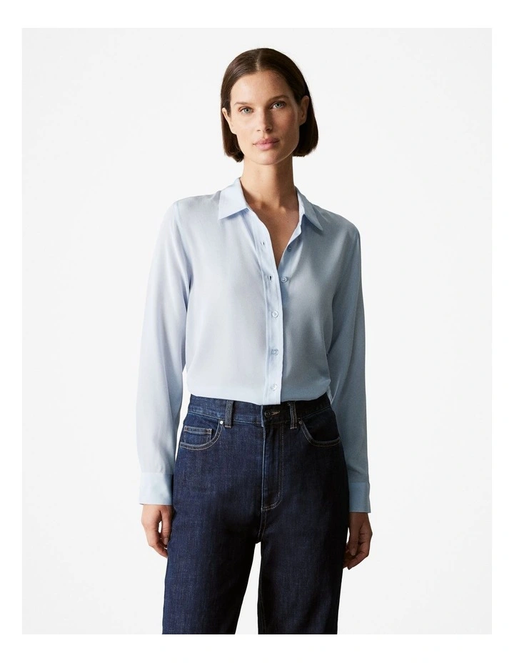 Classic Silk Shirt in Fresh Blue