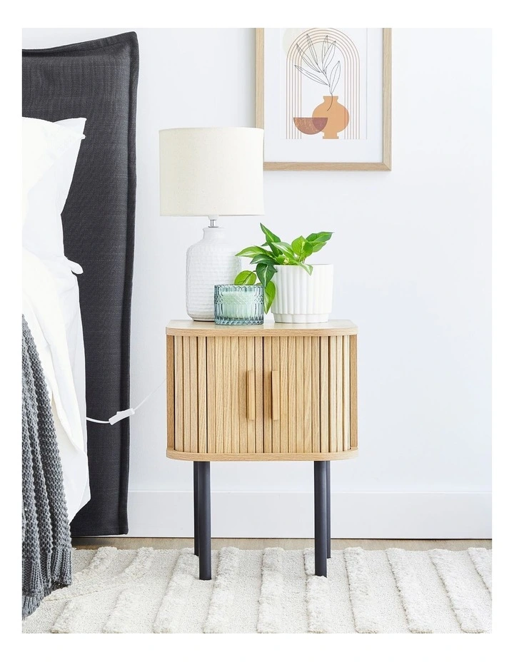 Haven Sliding Door Bedside Table 40cm in Natural