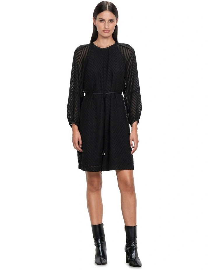 Diagonal Stripe Burnout Dress in Black