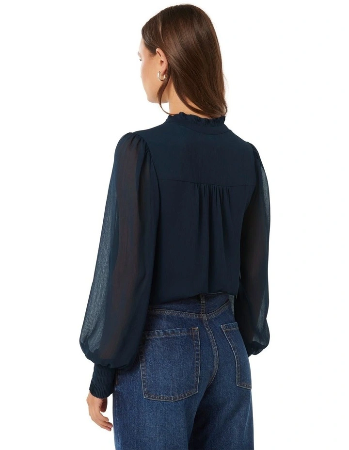 Floral Fluted Pleat Blouse in Blue