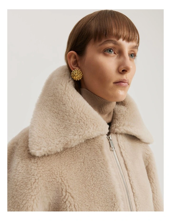 Zip Through Bomber Jacket in Ecru