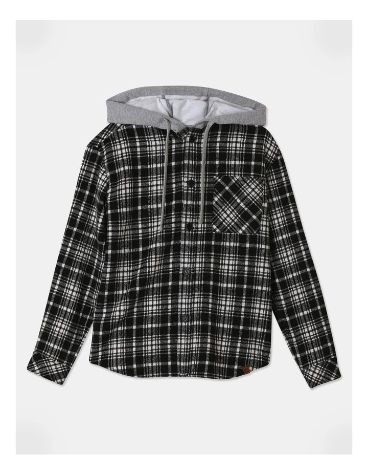 Brushed Felt Shacket With Fleece Hood in Black