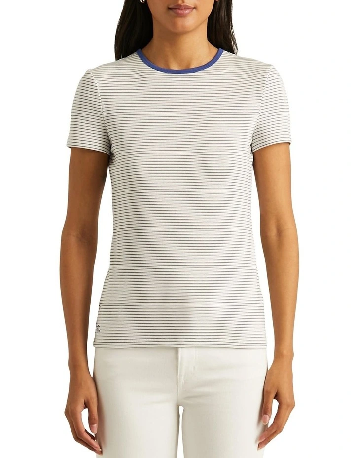 Striped Stretch Cotton Tee in Natural
