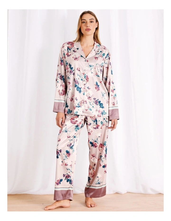Luxe Satin Long Sleeve Pyjama Set in Floral