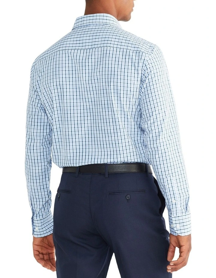 Slim Long Sleeve 2 Colour Mid Check Shirt in Blue
