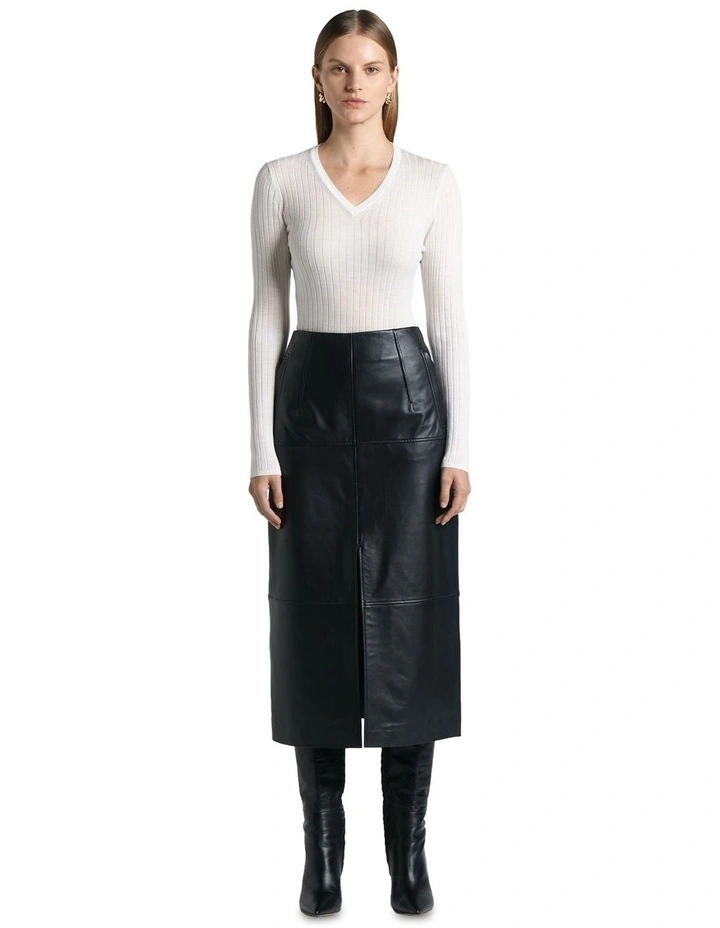 Merino Wool V-Neck Ribbed Knit in Cream