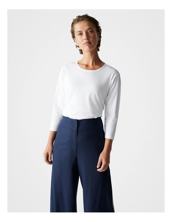 Organically Grown Cotton 3/4 Sleeve T-shirt in Marshmallow