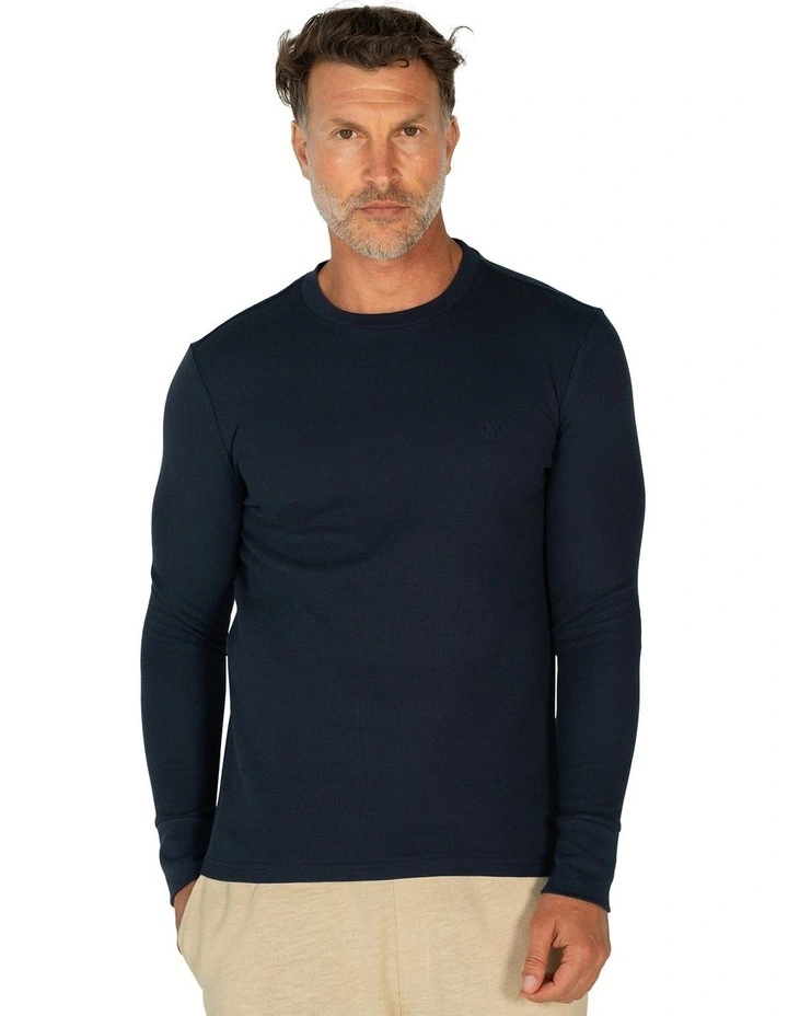 Long Sleeve Waffle Top in Navy