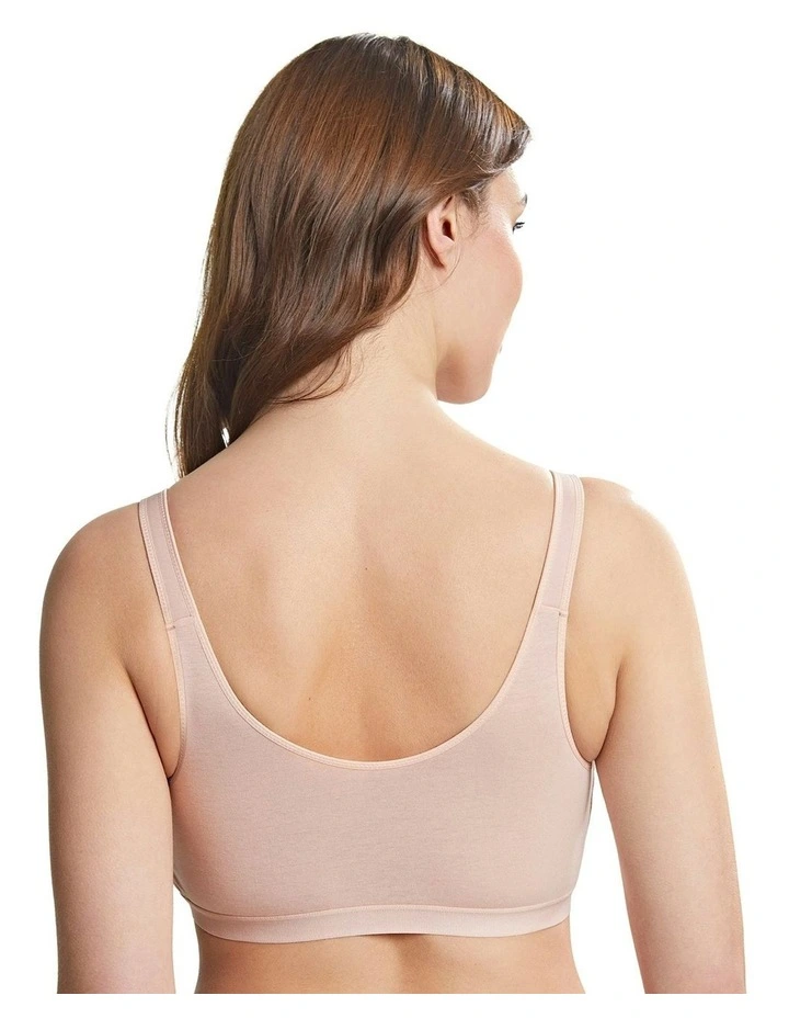 Comfi Cotton Wirefree Press Stud Front Open Bra in Blush