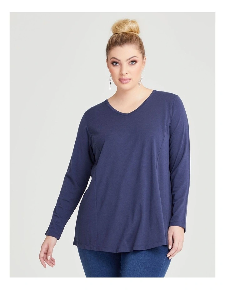 Wool Bamboo V-neck Top in Indian Ink