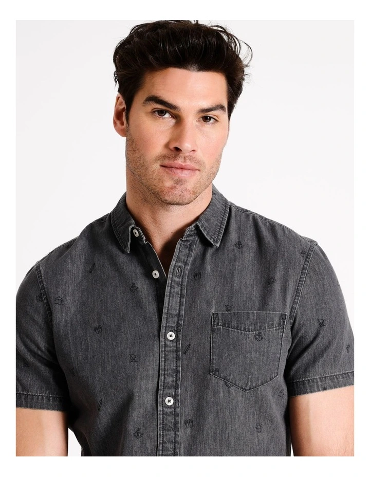 Cole Convo Print Short Sleeve Shirt in Black