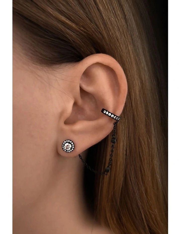 Aliven Stud & Ear Cuff Set in Black