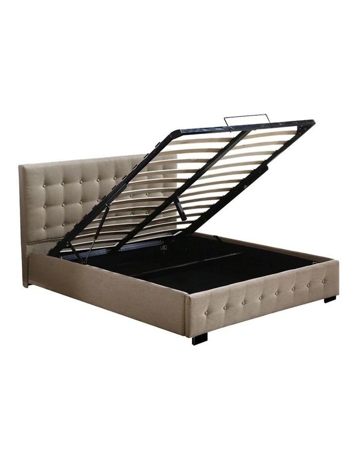 Queen Gas Lift Storage Bed Frame in Beige