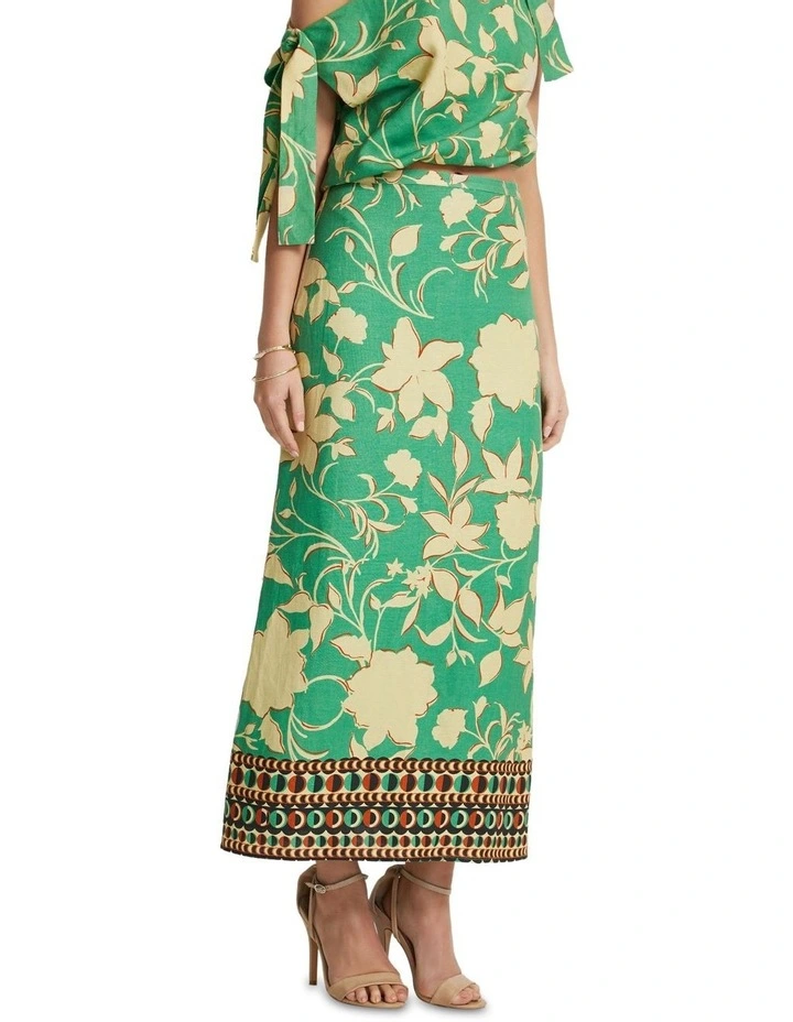 Grechen Linen Blend Printed Skirt in Green