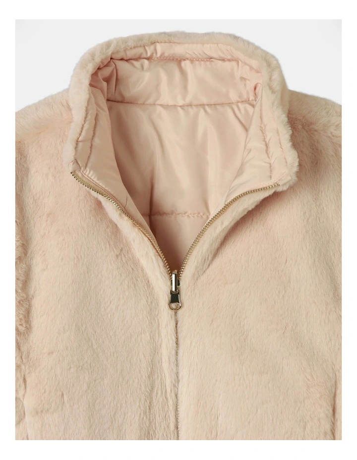Fur Reversible Bomber Jacket in Beige