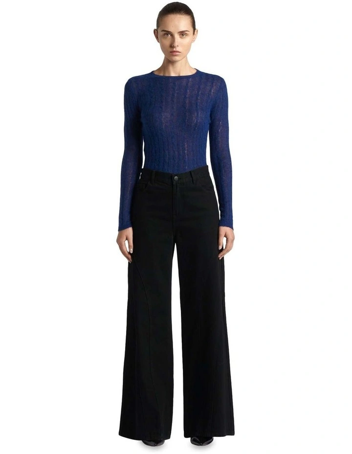Fine Alpaca Cable Knit Sweater in Ink