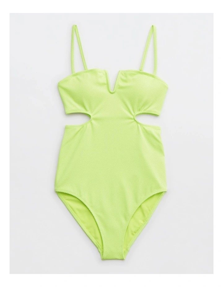Shine Pique V Wire Cut Out Swimsuit in Sharp Green