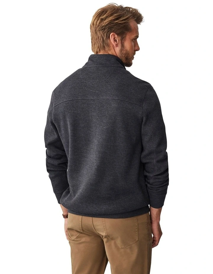Half Zip French Rib Sweat Top in Charcoal