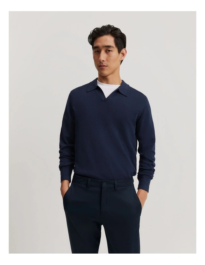 Cotton Silk Trophy Polo in Navy