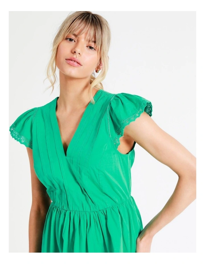 Kelly C Short Sleeve Cotton Dress in Holly Green