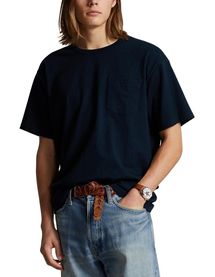 Big Fit Jersey Pocket T-Shirt in Blue