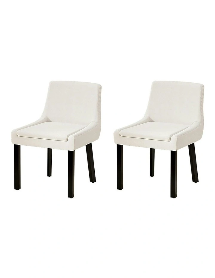 Dining Chairs Corduroy Wooden Set of 2 in Beige