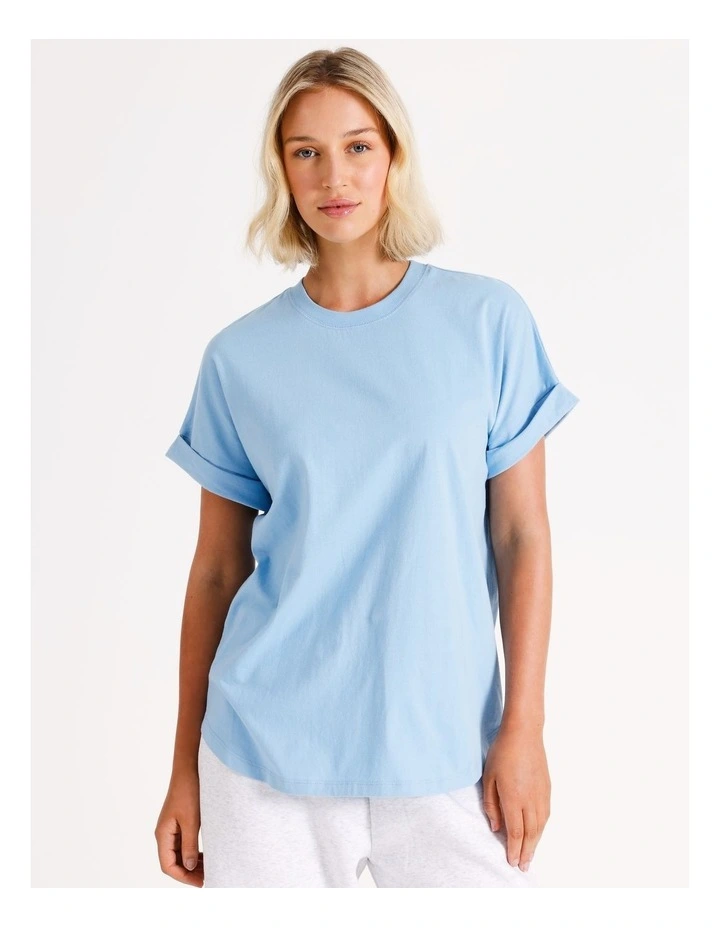 Roll Cuff Tee in Dusty Blue