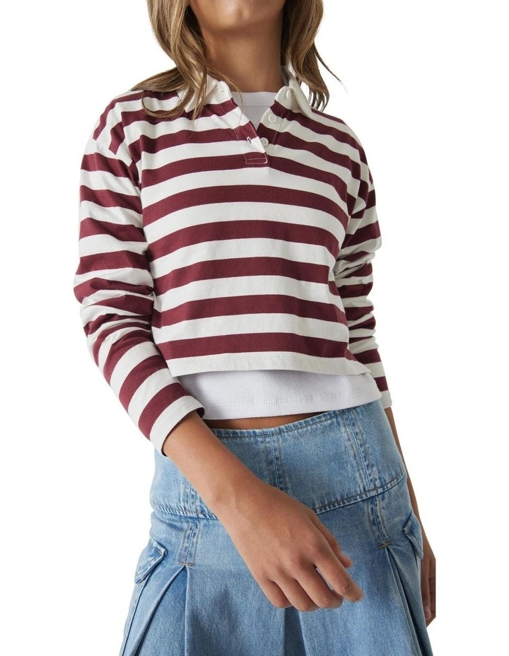 Abbie Rugby Long Tee in Burgundy