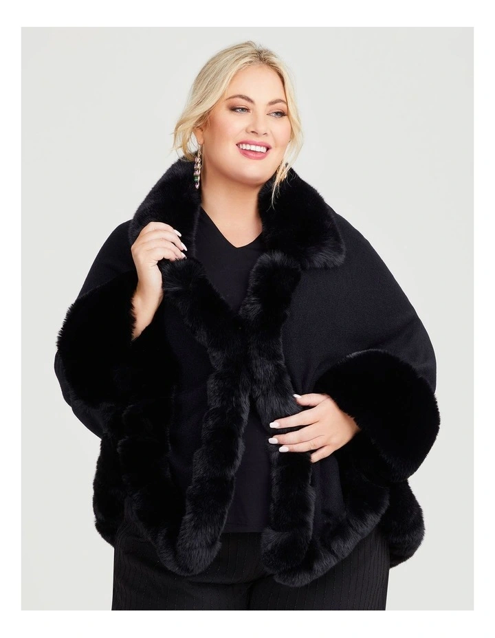 Fur Trim Evening Cape in Black