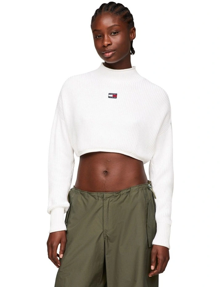 Badge Garment Dyed Cropped Jumper in White