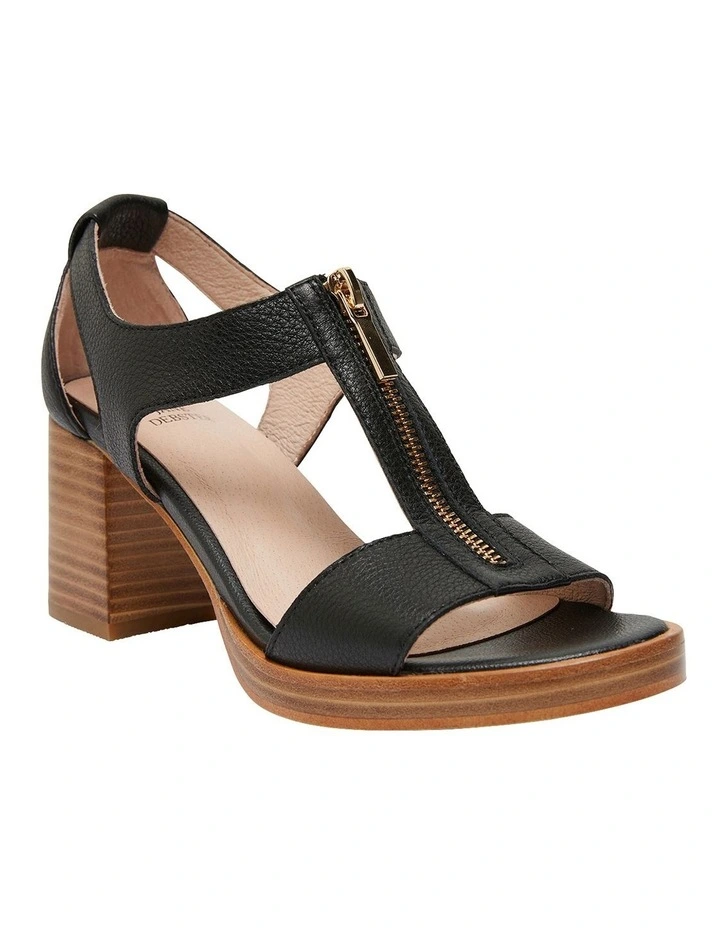 Abigail Heeled Sandal in Black Leather