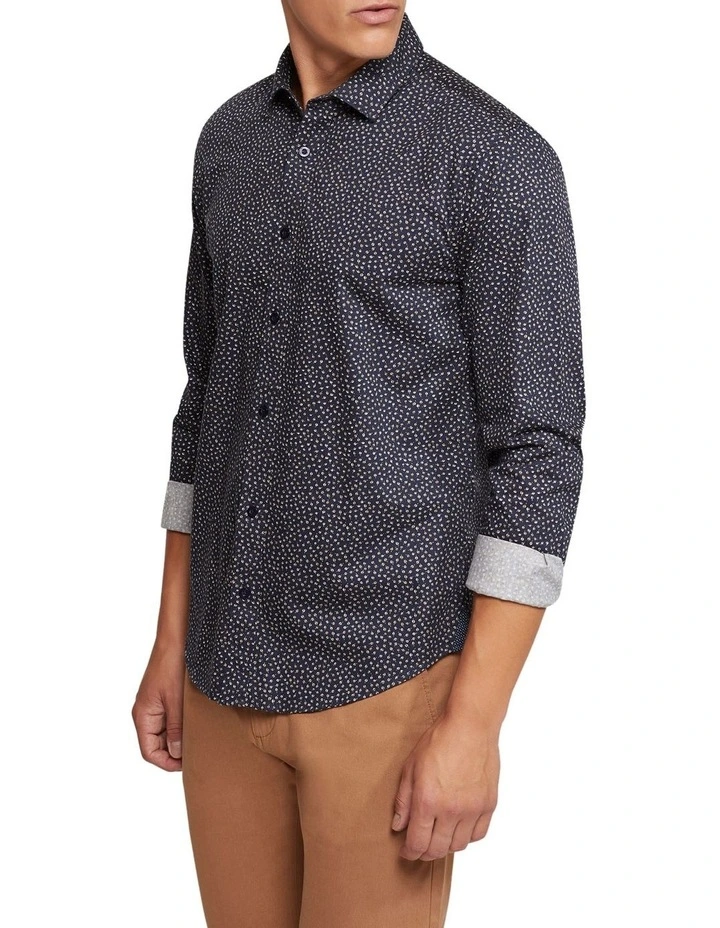 Kenton Printed Cotton Shirt in Navy
